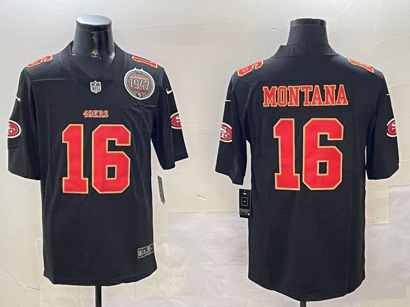 Men San Francisco 49ers #16 Montana Black Second generation 2024 Nike Limited NFL Jersey style 01081